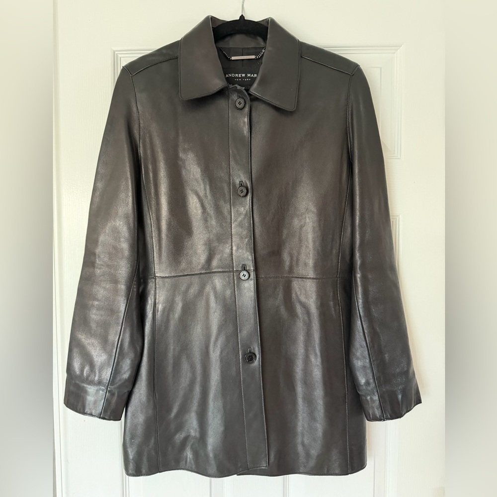 Andrew Marc Women's Black Genuine Leather Jacket, Sz M, Quiet Luxury, Neutral